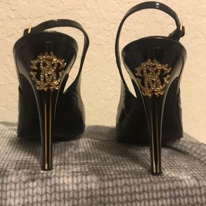 Roberto Cavalli black strap heels